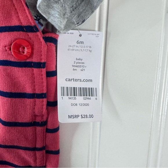 Carter's Baby Boys 6M Sailboat Shirt & Striped Romper Set - New with tags - Picture 5 of 6